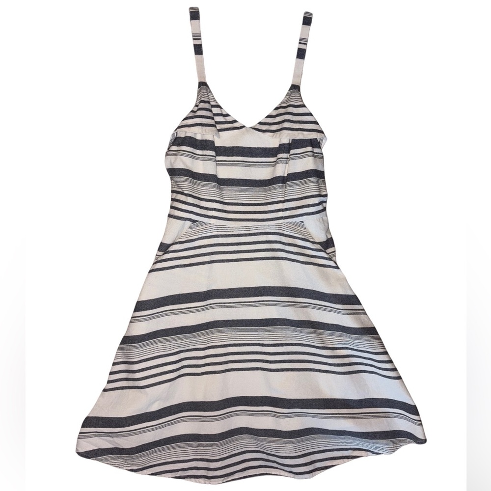 Blue and White Striped Spaghetti Strap Mini Dress